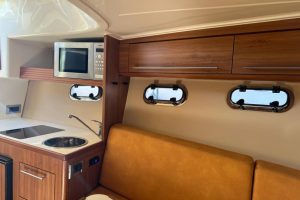 Spacious cockpit and modern cabin of the Terra Nauta motor yacht