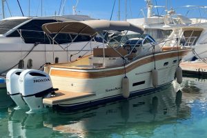 Terra Nauta motor yacht on dry dock, side profile of the boat